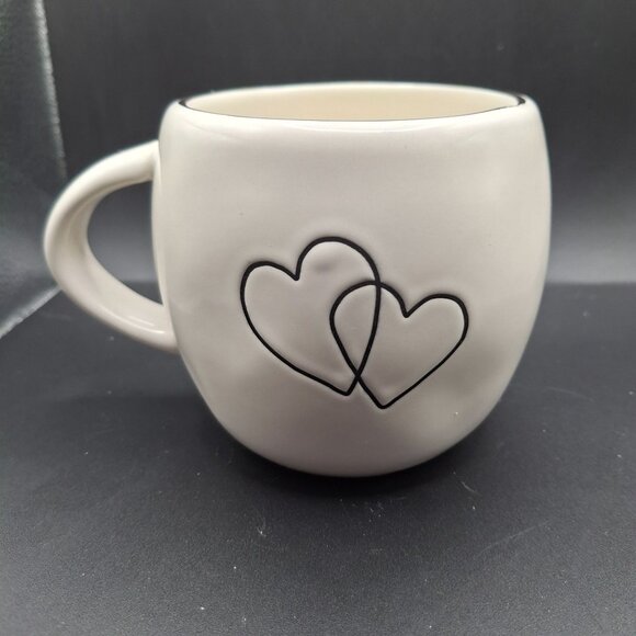 Rae Dunn Artisan Collection Love Mug With Double Heart Design Gold Rim - Picture 2 of 6